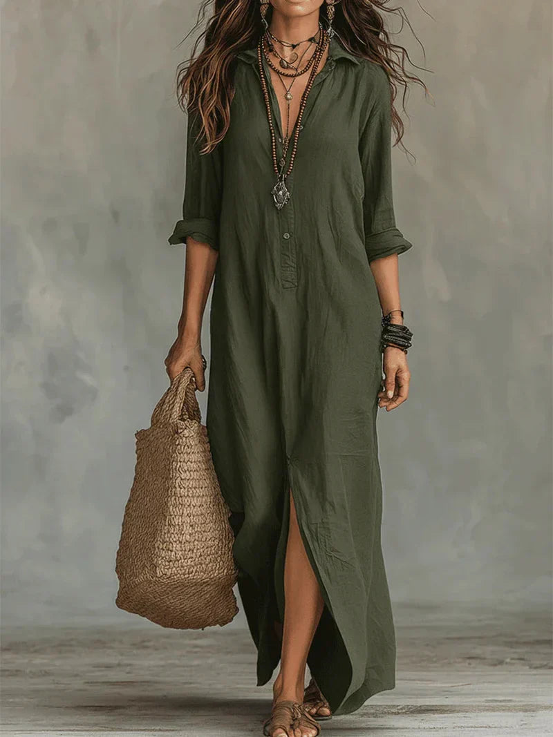 Sofía | Vestido camisero largo con abertura