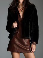 Manon | Mini robe en cuir écologique marron chocolat, zippée devant et poches utilitaires