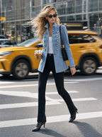 Émilie | Veste militaire en denim bleu à col montant