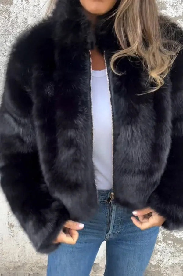 Anaïs | Veste décontractée en fausse fourrure à col roulé zippé