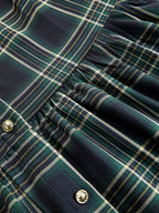 Margaux | Robe longue à revers et carreaux brun rougeâtre, style ethnique rétro