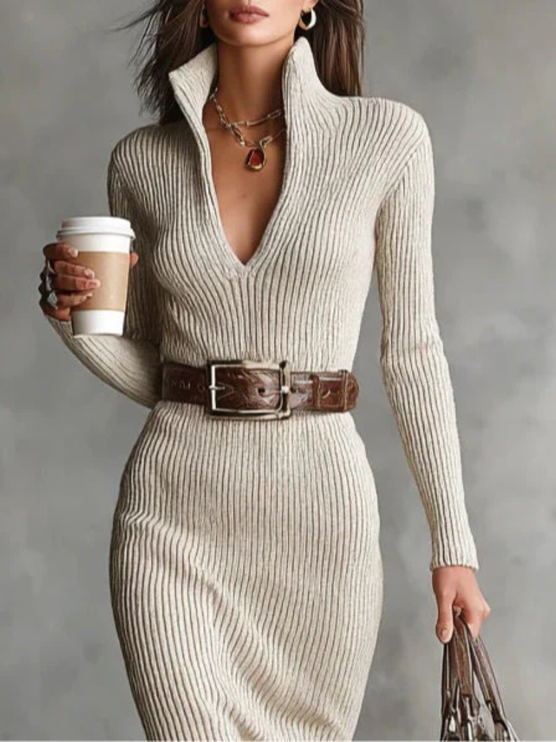 Amandine | Robe d'automne en maille côtelée.