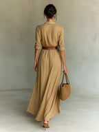 Aliénor | Robe longue portefeuille ceinturée à col V
