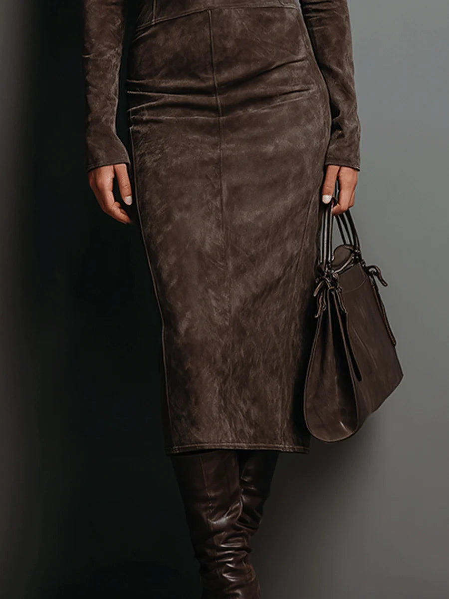 Isaure | Robe mi-longue en daim