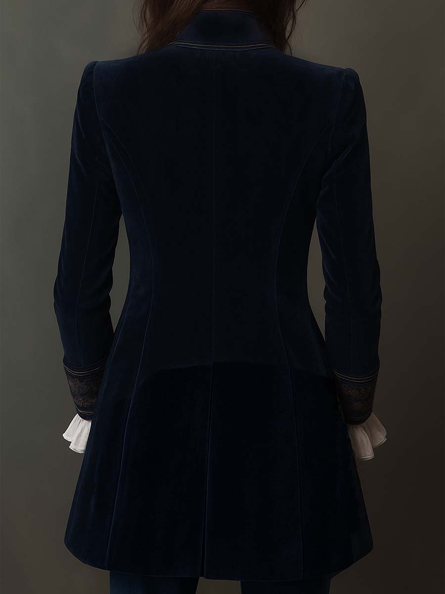 Éloïse | Veste longue brodée vintage bleu marine