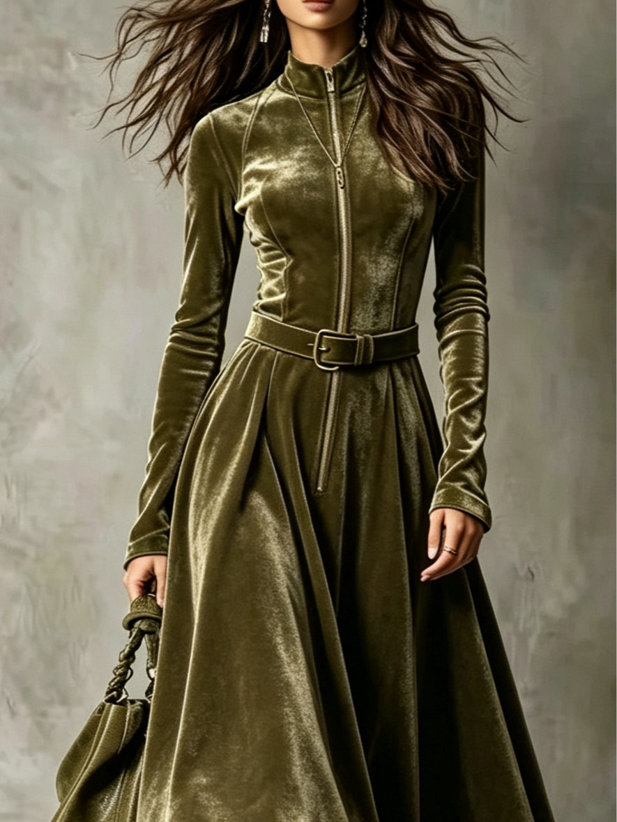 Raphaëlle | Robe longue avec zip devant d’inspiration vintage
