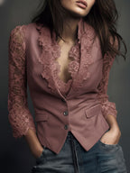 Célestine | Haut Blazer Noir à Manches Semi-Transparentes