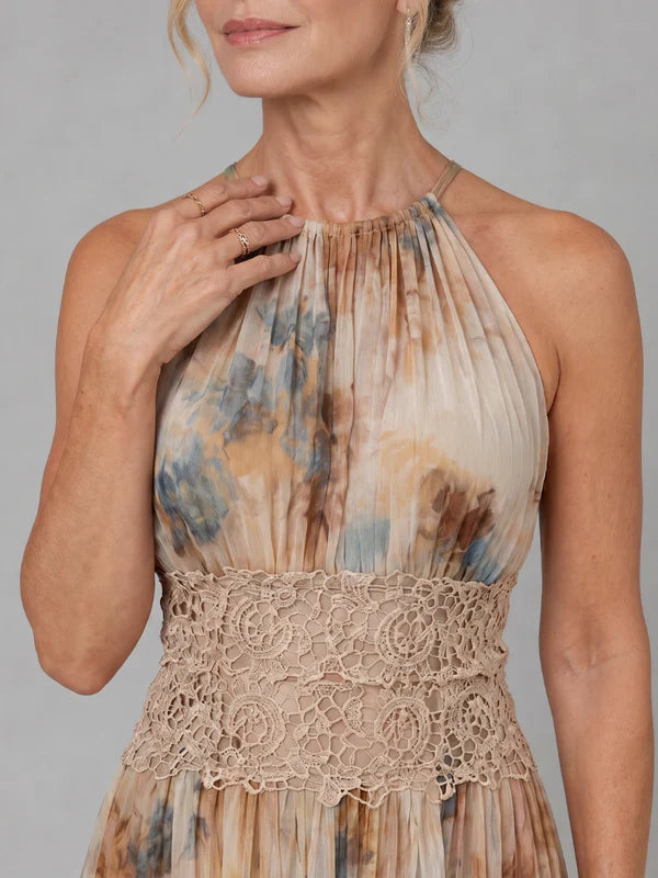 Elave | Vestido Maxi con Escote Halter y Cintura de Encaje
