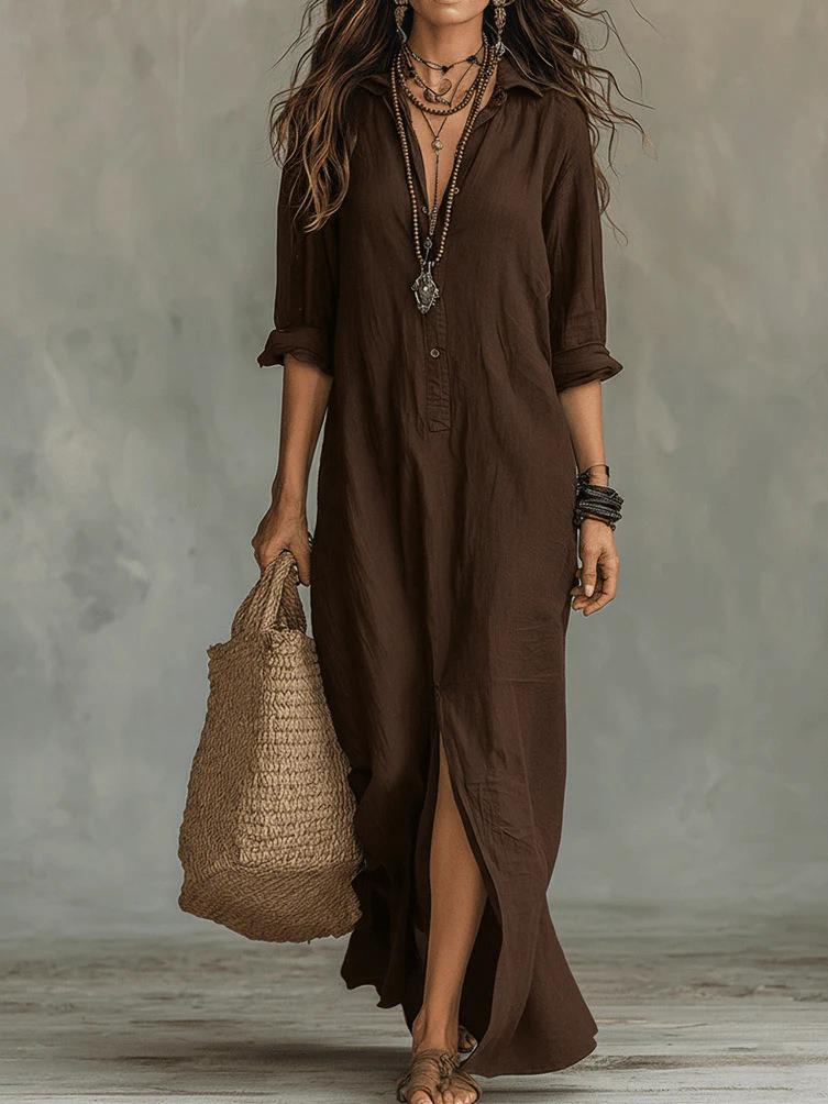 Sofía | Vestido camisero largo con abertura