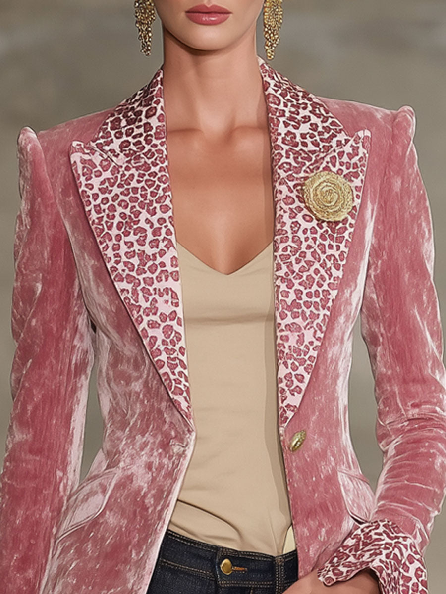 Faustine | Blazer en velours à revers contrastés et imprimé léopard