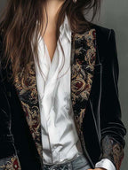 Romane | Blazer Ajusté Imprimé Baroque Noir