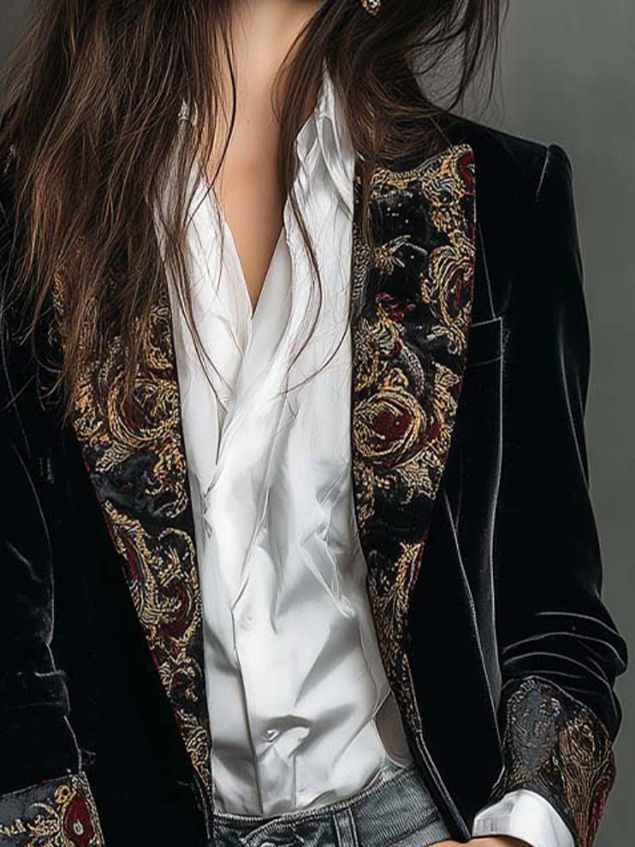 Romane | Blazer ajusté imprimé baroque noir