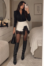 Bérénice | Ensemble body drapé et jupe-short en dentelle