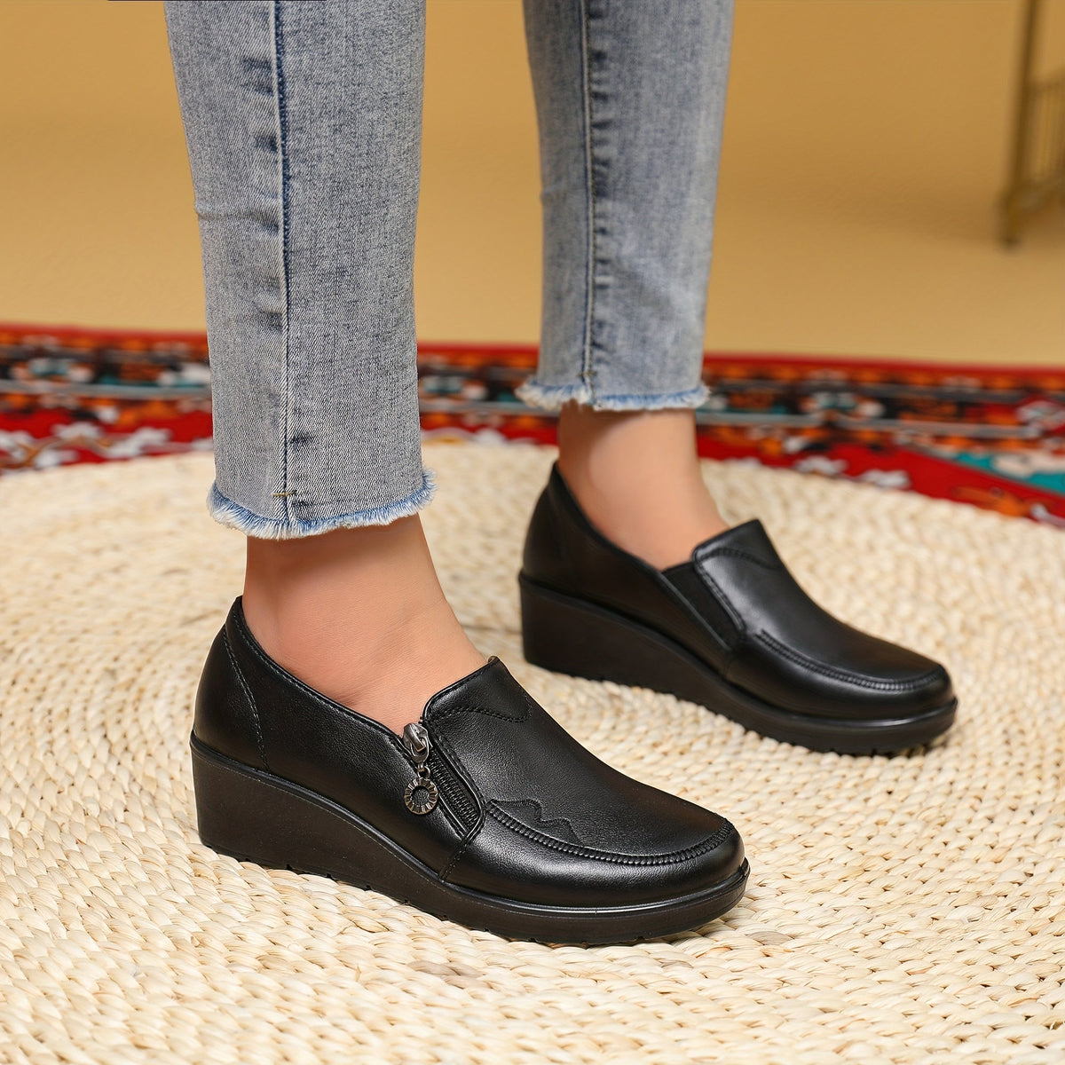 Dominique | Mocassins compensés à zip latéral