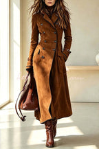 Ophélie | Long trench en suédine à revers, boutons et poches