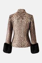 Faustine | Veste rétro en fausse fourrure imprimé animal, col montant et poignets duveteux