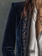 Éloïse | Veste longue brodée vintage bleu marine