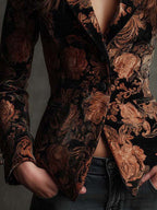 Jade | Blazer de tailleur à imprimé floral noir et bronze