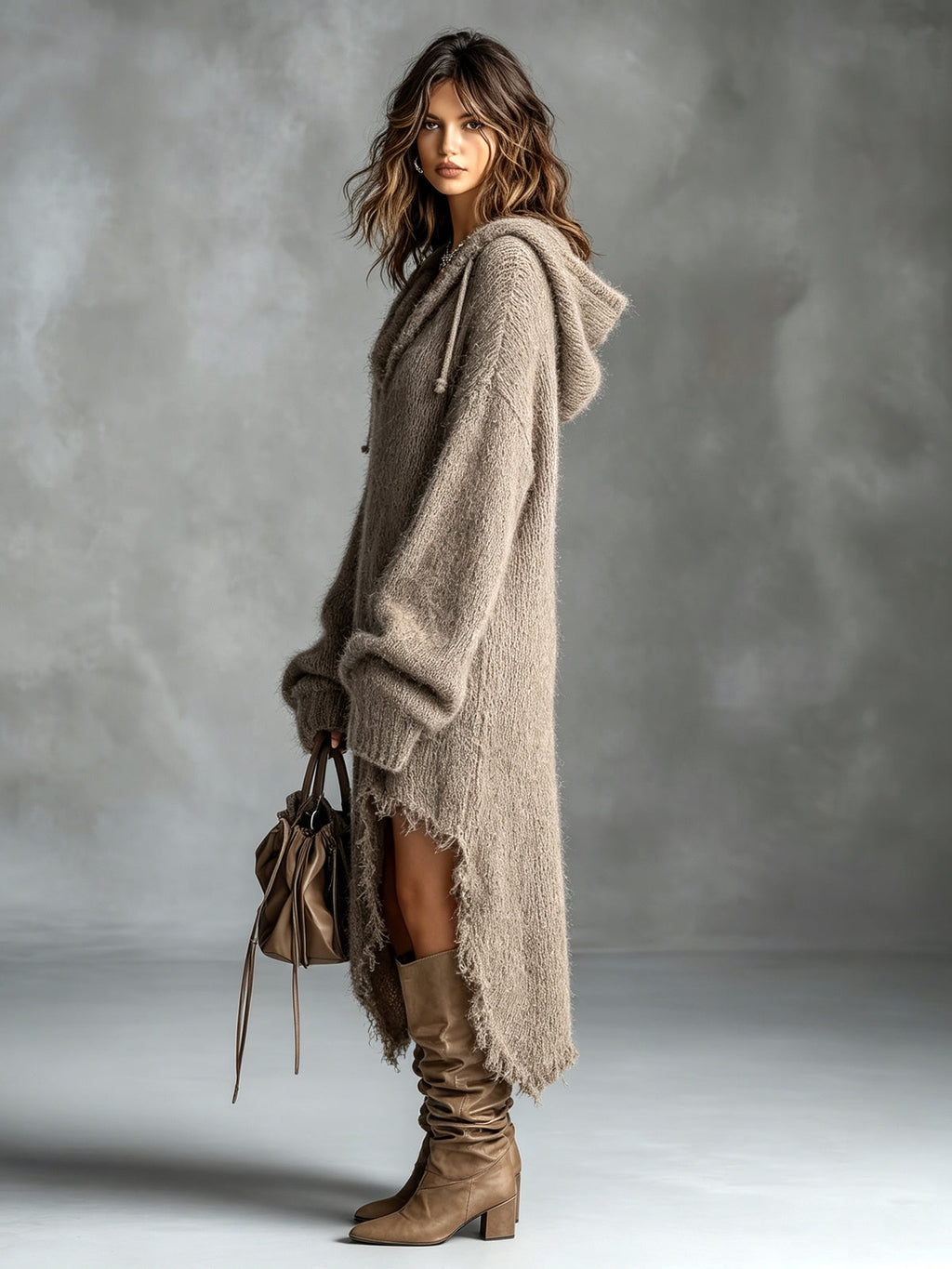 Ludivine | Robe oversize à capuche en maille duveteuse.