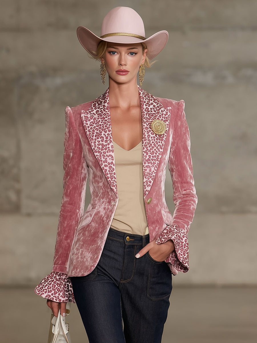Faustine | Blazer en velours à revers contrastés et imprimé léopard