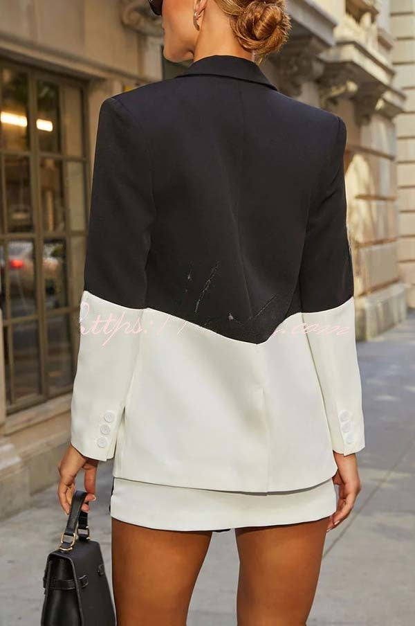 Dorothée | Ensemble blazer colorblock à poches et mini jupe-short taille mi-haute