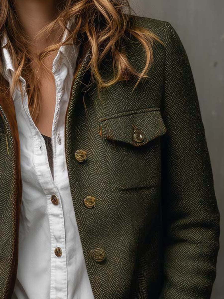 Sidonie | Blazer vintage à chevrons et liserés contrastants