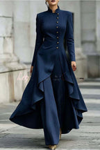 Juliette | Ensemble haut à col montant boutonné à ourlet asymétrique et pantalon large