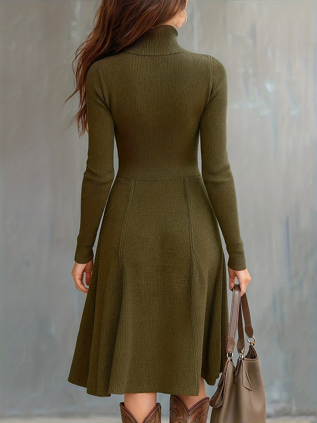 Valdine | Robe mi-longue ajustée à manches longues et zip devant pour femme
