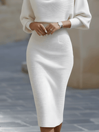Camille | Robe midi drapée blanche à manches chauve-souris