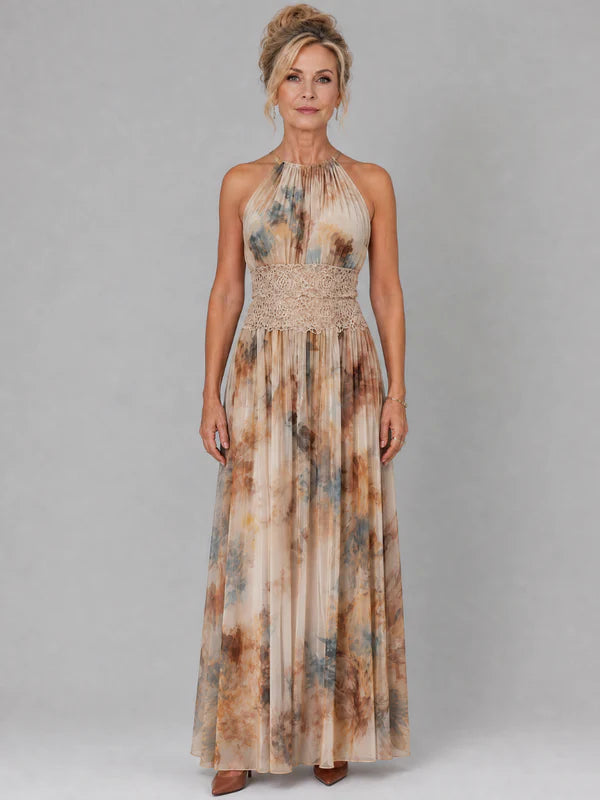 Elave | Vestido Maxi con Escote Halter y Cintura de Encaje