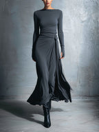 Séraphine | Robe longue drapée à nœud latéral