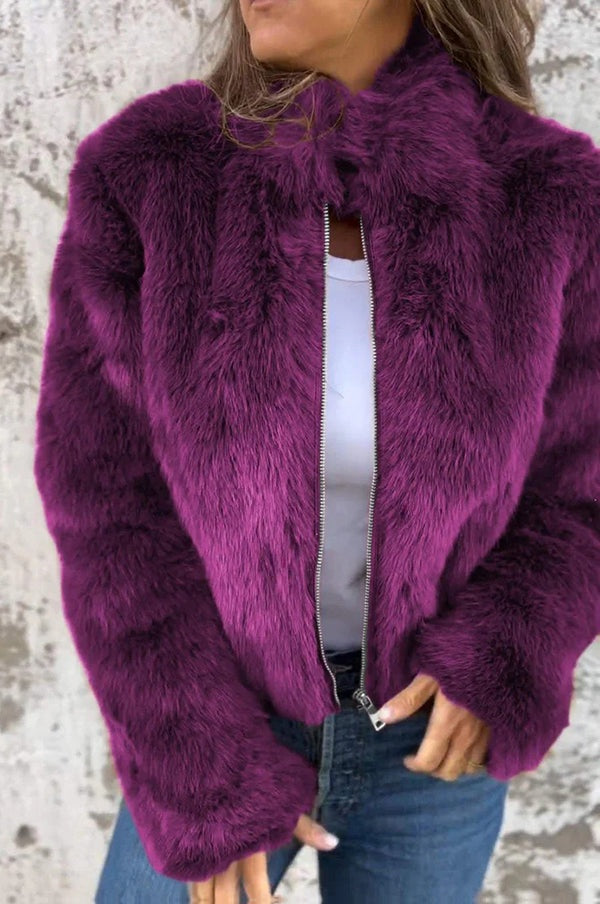 Anaïs | Veste décontractée en fausse fourrure à col roulé zippé