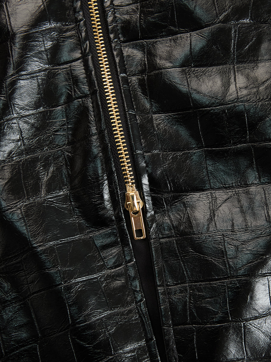 Salomé | Robe mi-longue zippée effet croco brillant