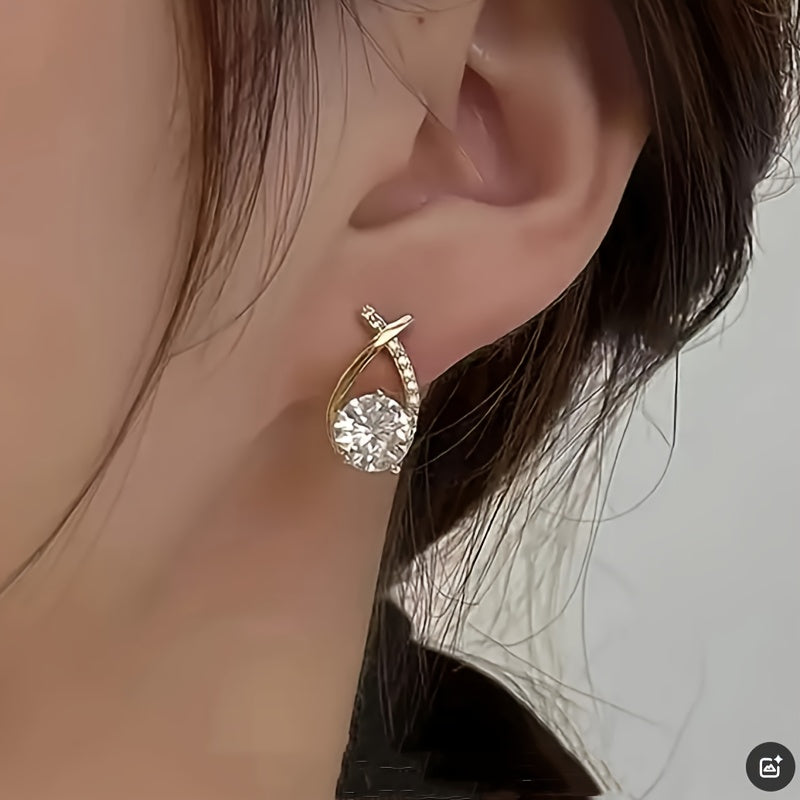 Amandine - Boucles d'oreilles croix dorée et zircon