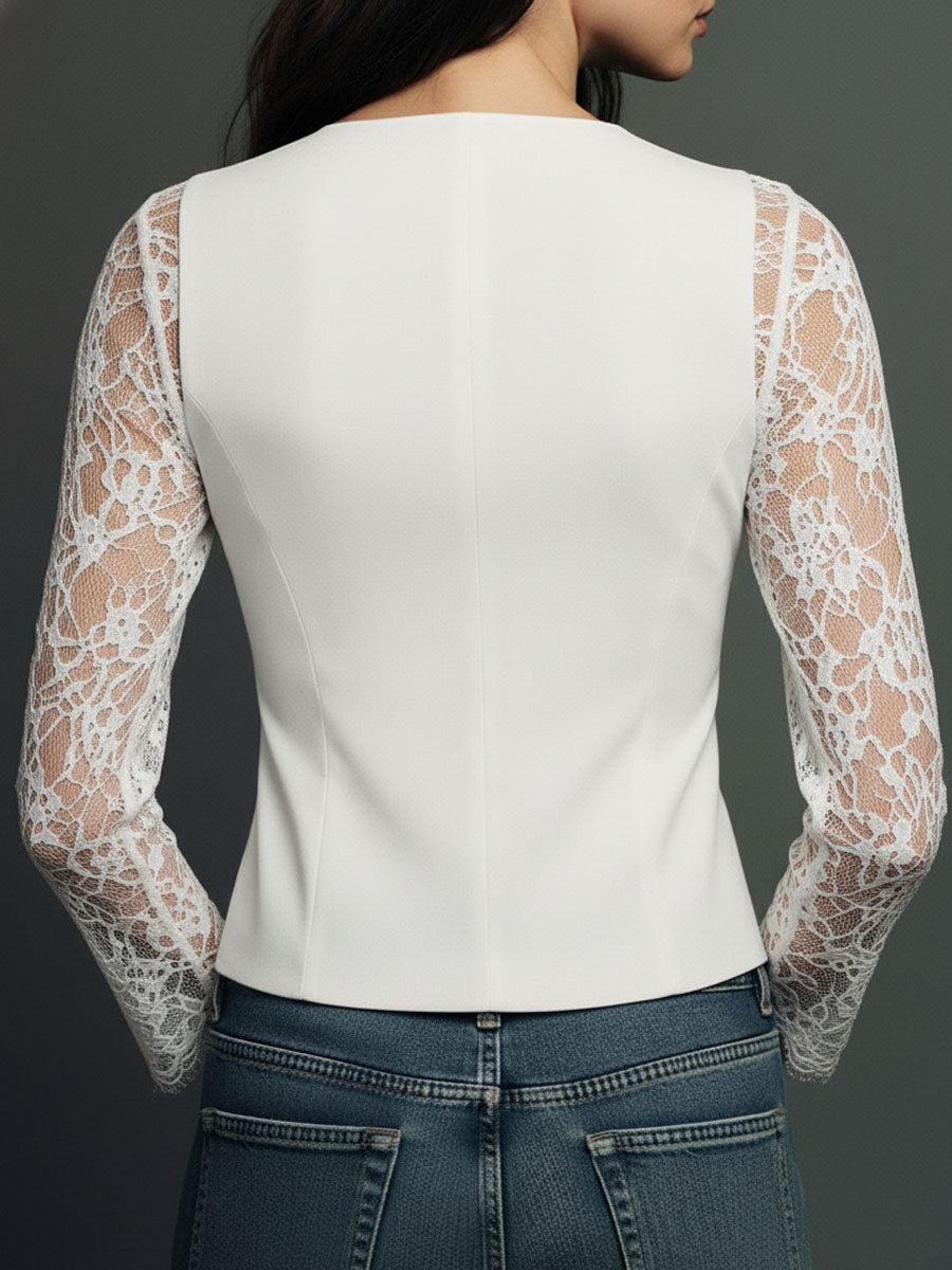 Célestine | Haut Blazer Noir à Manches Semi-Transparentes