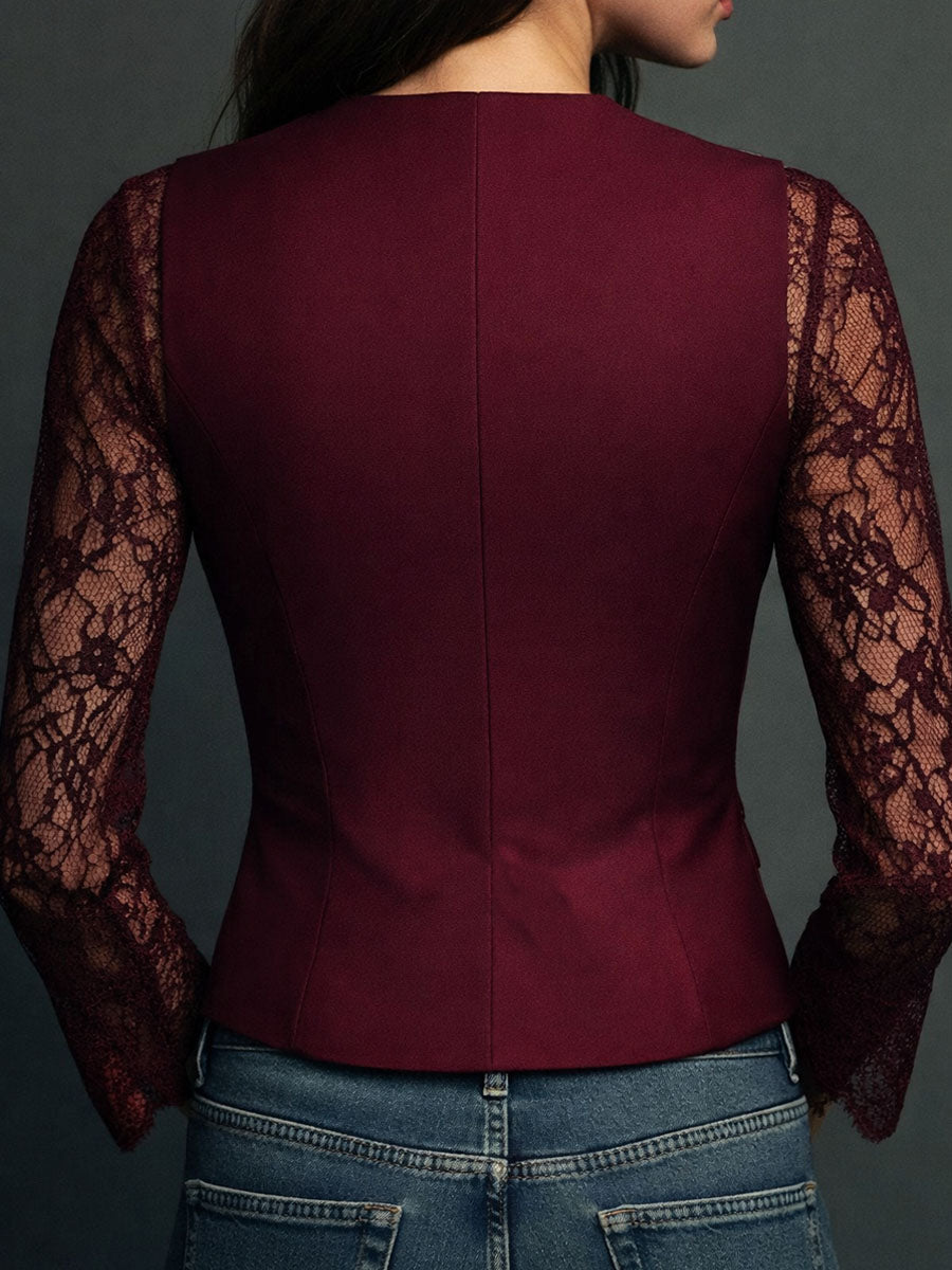 Célestine | Haut Blazer Noir à Manches Semi-Transparentes