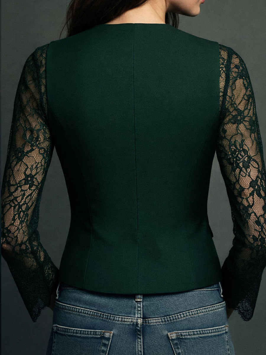 Célestine | Haut Blazer Noir à Manches Semi-Transparentes
