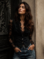 Célestine | Haut Blazer Noir à Manches Semi-Transparentes