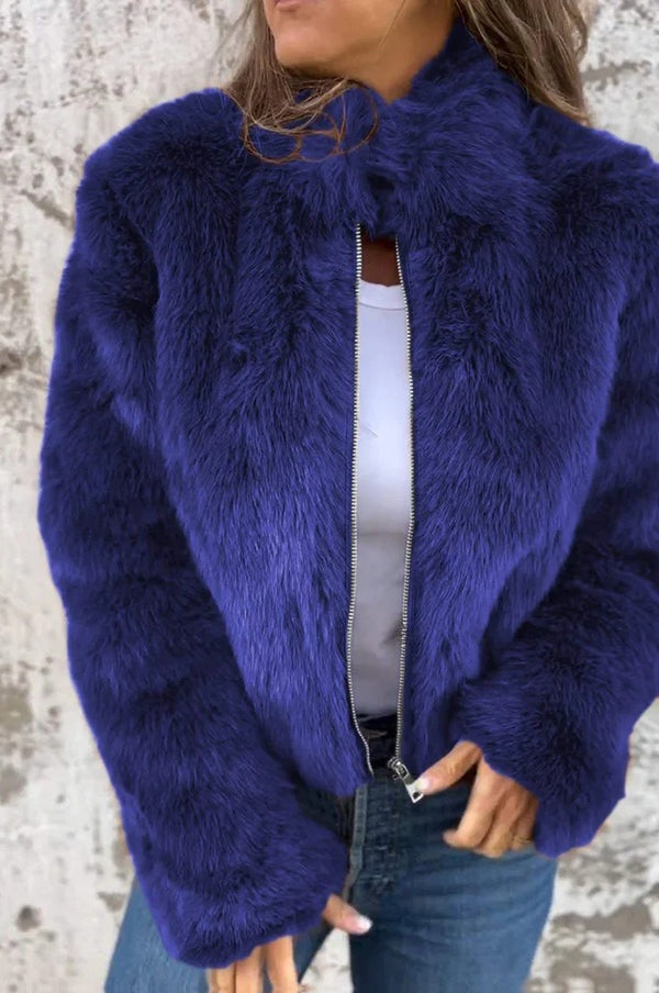 Anaïs | Veste décontractée en fausse fourrure à col roulé zippé