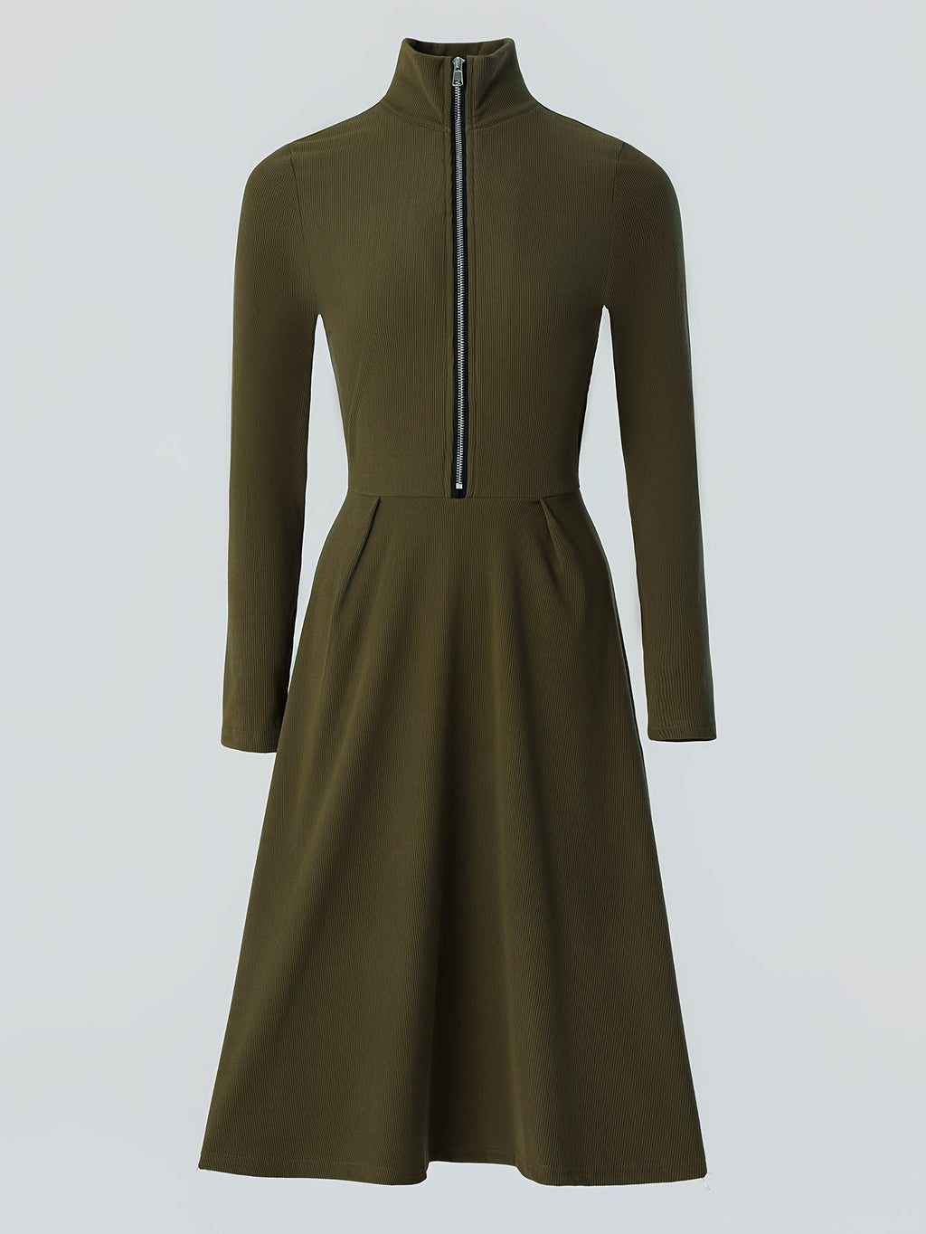 Valdine | Robe mi-longue ajustée à manches longues et zip devant pour femme