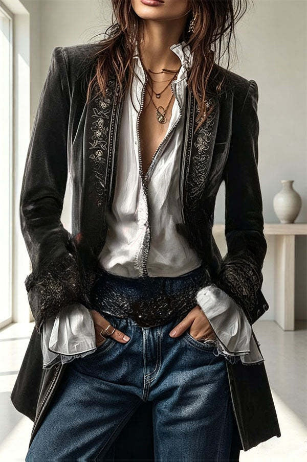 Salomé | Blazer ajusté en velours brodé