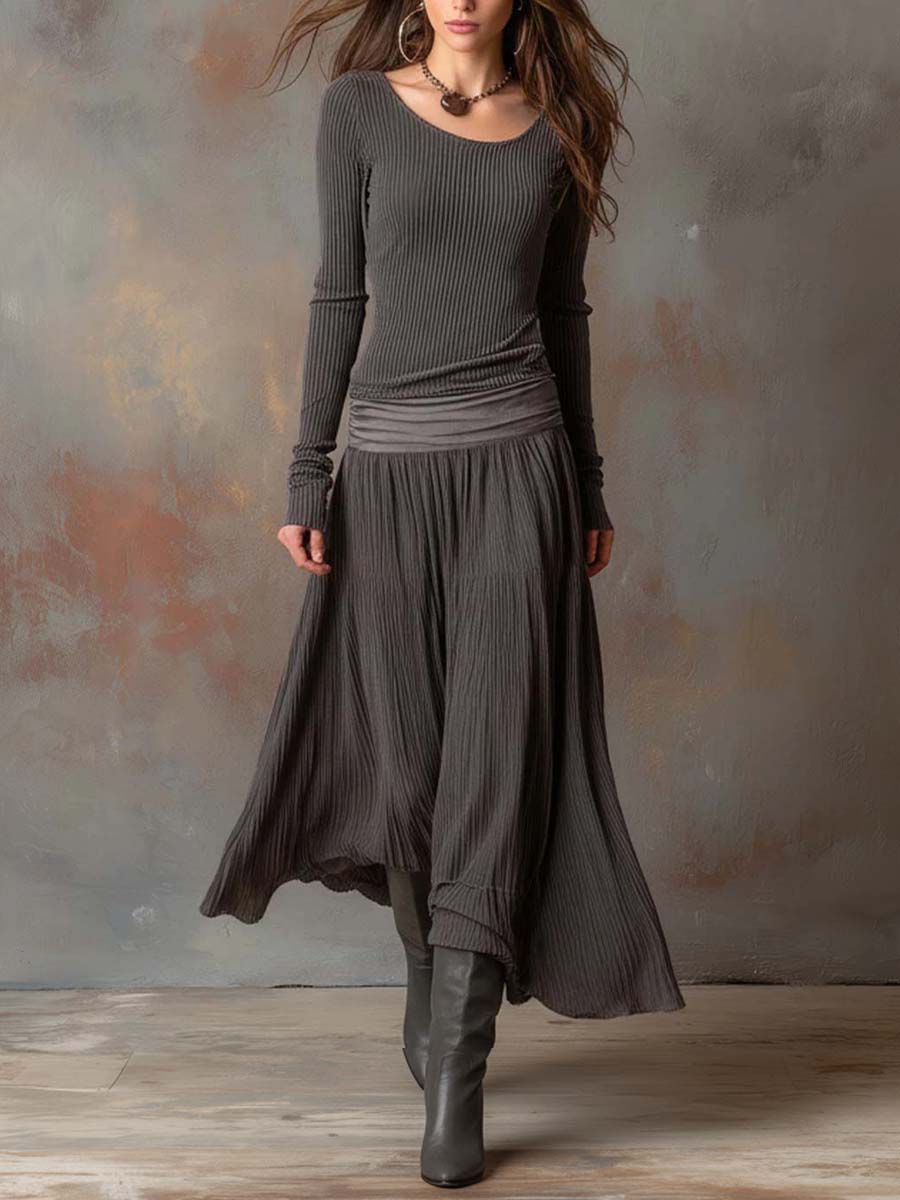 Chloé | Robe longue vintage en maille côtelée gris anthracite