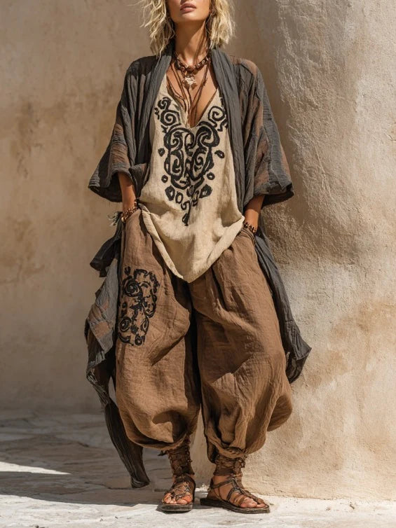 Maruja | Juego de tres láminas con estampado artístico de estilo bohemio nómada.