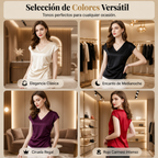 Nia | Camiseta sin mangas de seda con cuello en V.