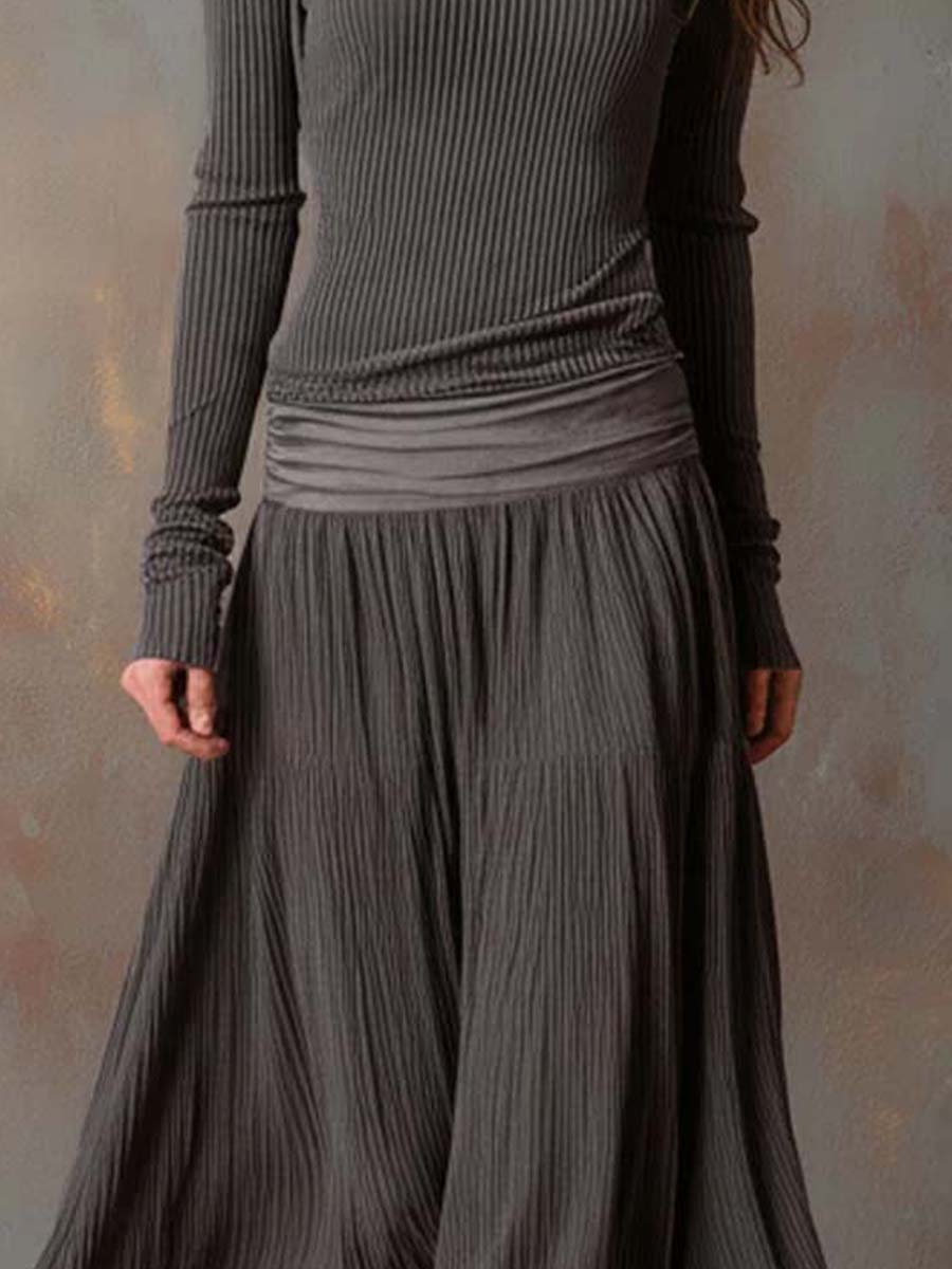 Chloé | Robe longue vintage en maille côtelée gris anthracite