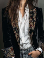 Romane | Blazer Ajusté Imprimé Baroque Noir