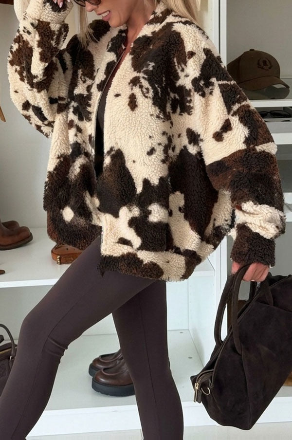 Mathilde | Manteau zippé en polaire peluche effet ourson, coloris contrastés