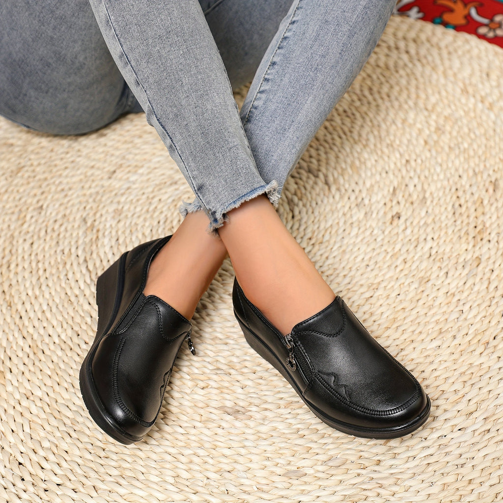 Dominique | Mocassins compensés à zip latéral