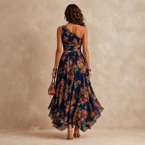 Adara | Vestido de un Hombro con Estampado Floral