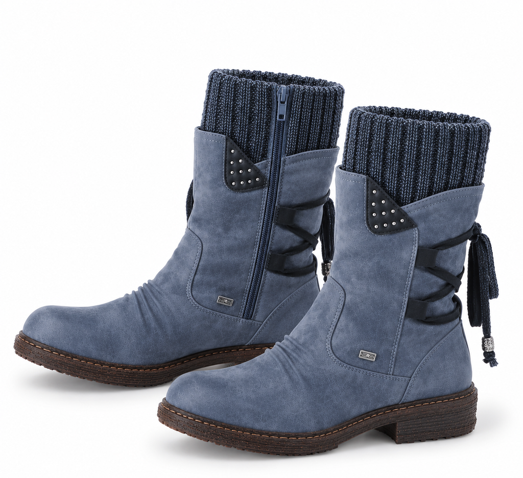 Renée | Bottes mi-mollet à revers en maille et lacets au dos